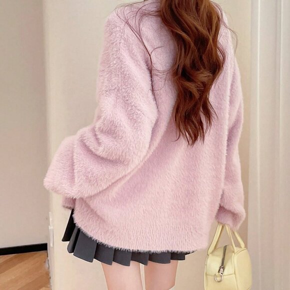 Pink Casual Women's button down Knit Sweater Cardigan - Picture 4 of 7